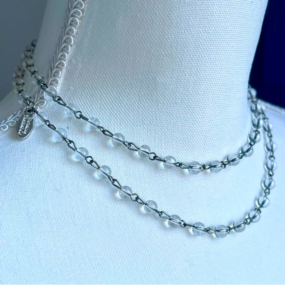VICTORIAN TRADING CO. | Small Round Clear Beaded Necklace Silver Tone